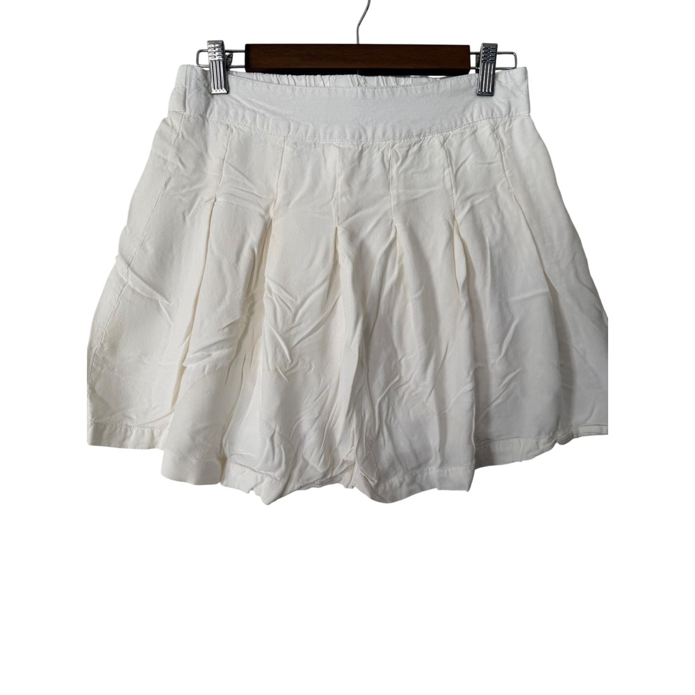 Sim & Sam White Pleated Mini Skirt Womens Large Elastic Back Cotton Blend India
